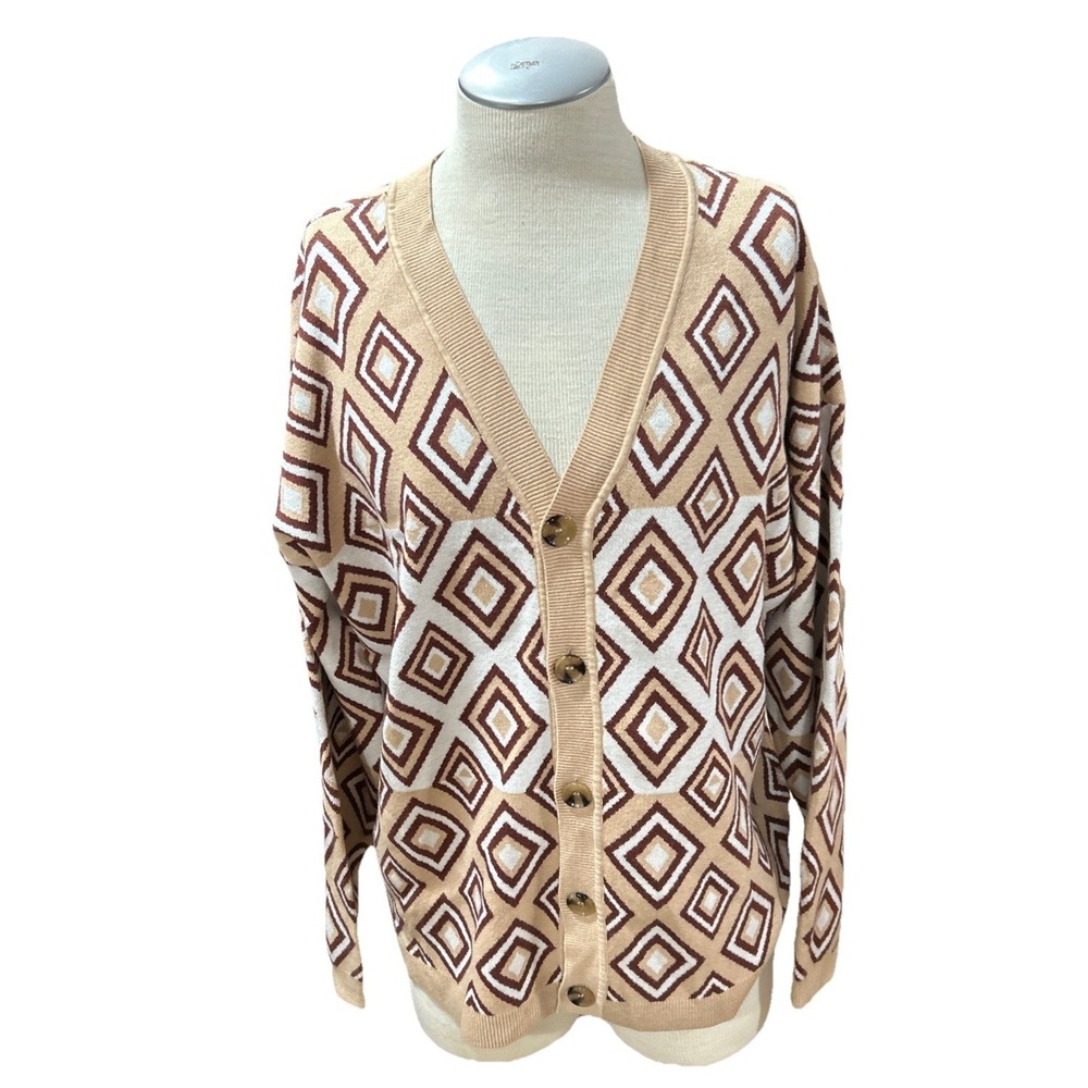 abbott elementary Cardigan Sweater Mens Large Diamond Geometric Volume 1